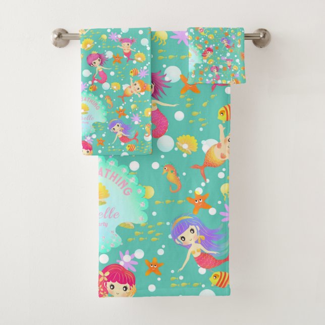 Mermaids  Teal Bath Towel Set (Insitu)