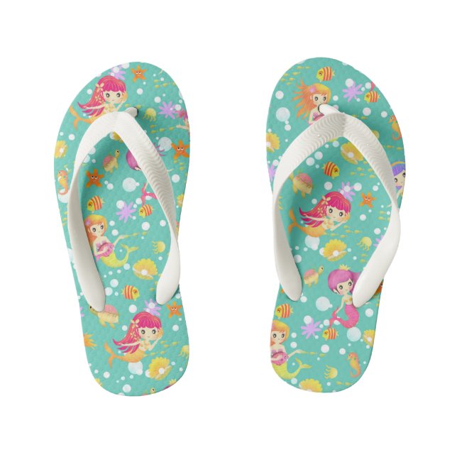 Mermaids Teal Kid's Flip Flops (Footbed)