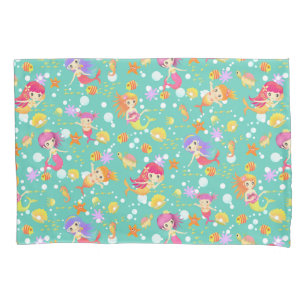 Mermaids Teal with Gingham Pillow Case