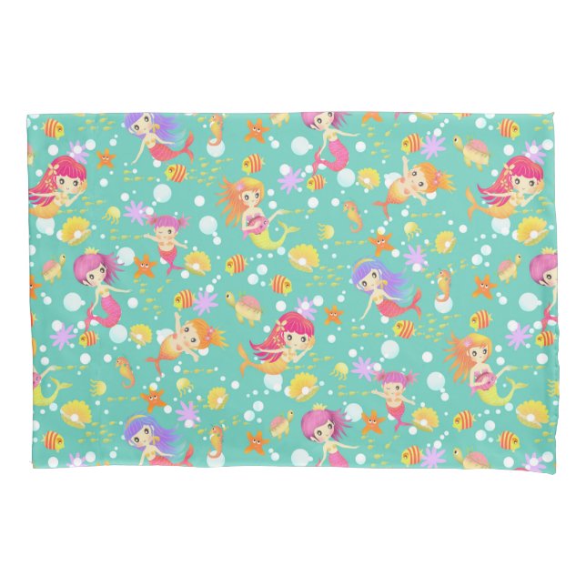 Mermaids Teal with Gingham Pillow Case (Front)