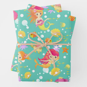 Mermaids Teal Wrapping Paper Sheets