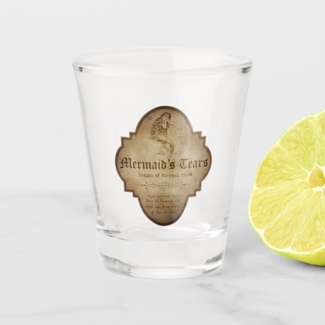 Mermaid's Tears Apothecary Halloween Shot Glass (Front)