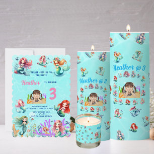 Mermaids Theme Pillar Candle Kids Birthday Decor