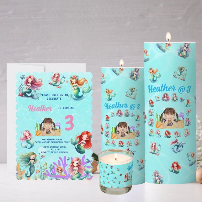 Mermaids Theme Pillar Candle Kids Birthday Decor (Creator Uploaded)