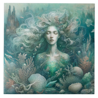 Mermaid's Tranquil Domain - Ceramic Tile