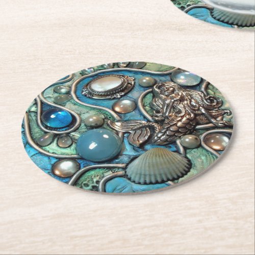 Mermaids Treasure 2 Round Paper Coaster