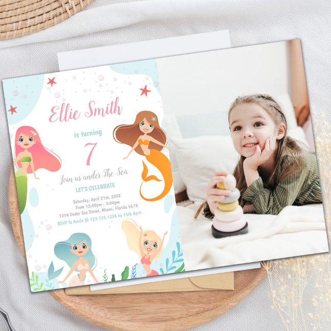 Mermaids Under the Sea Birthday Invitation (Mermaids Birthday Under the sea Invitations Photo)