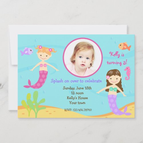 Mermaids Under the sea birthday invitations