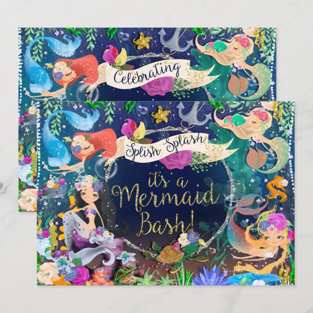 Mermaids Under the Sea Mermaid Bash Birthday Party Invitation (Front/Back)
