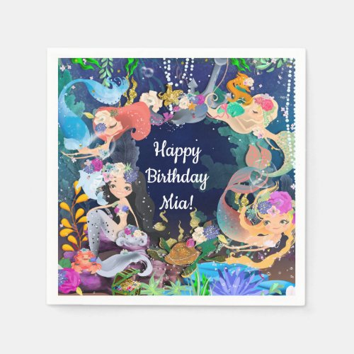 Mermaids Under the Sea Mermaid Bash Birthday Party Napkins