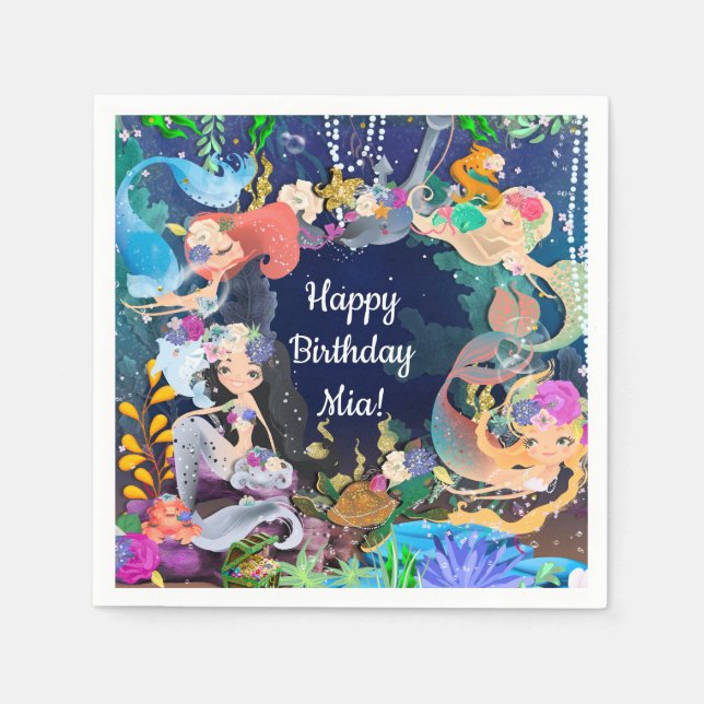 Mermaids Under the Sea Mermaid Bash Birthday Party Napkins (Front)