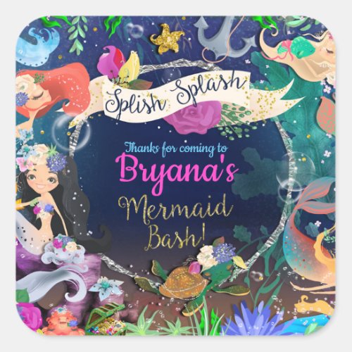 Mermaids Under the Sea Mermaid Bash Birthday Party Square Sticker