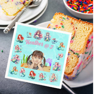 Mermaids Under the Sea Photo Kids Birthday Party Napkins