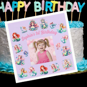 Mermaids Under the Sea Photo Kids Birthday Party Napkins