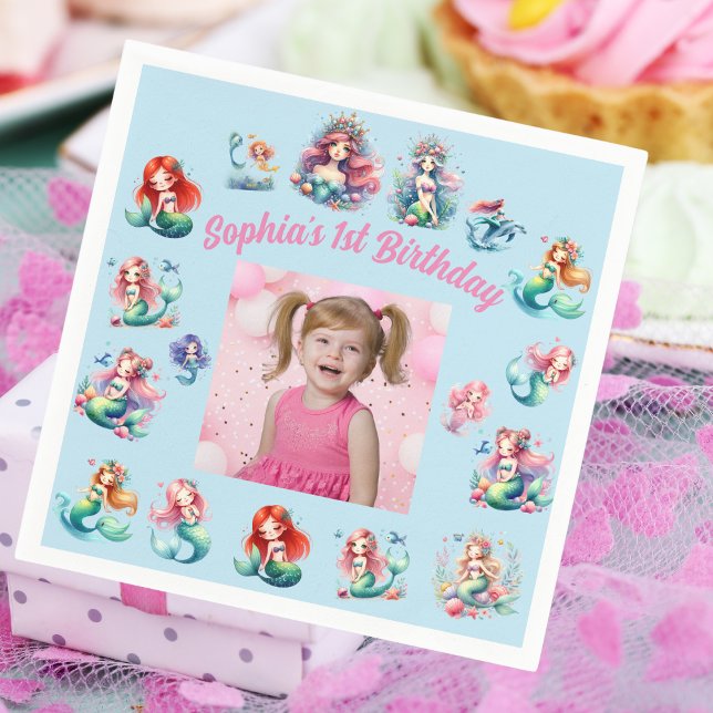 Mermaids Under the Sea Photo Kids Birthday Party Napkins (Creator Uploaded)