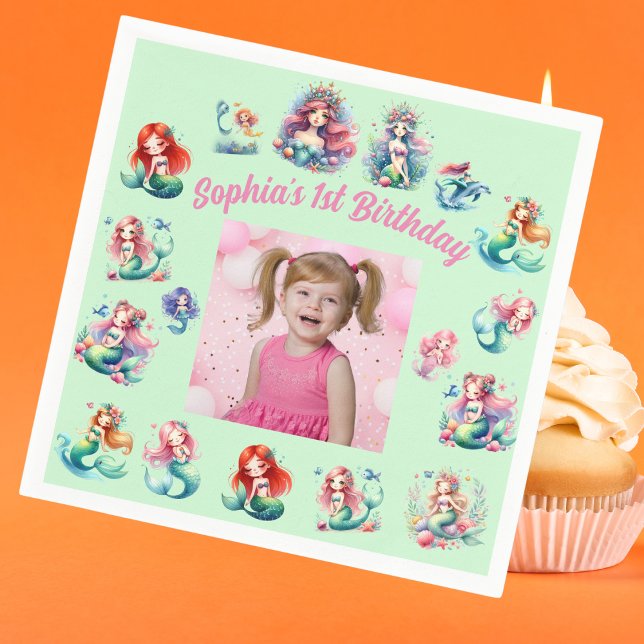 Mermaids Under the Sea Photo Kids Birthday Party Napkins (Creator Uploaded)