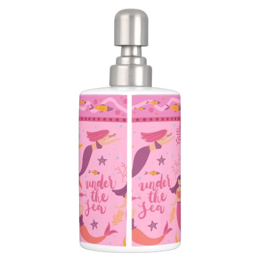 Mermaids Under The Sea - pink mauve Bath Set (Back)