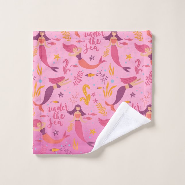 Mermaids Under The Sea - pink mauve Wash Cloth (Wash Cloth)