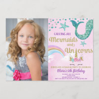 Mermaids & Unicorns pink gold teal birthday photo