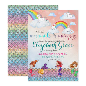 Mermaids, Unicorns & Rainbows Party Invitations