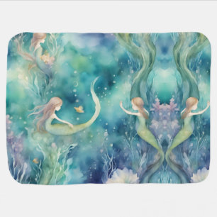 Mermaids watercolor art baby blanket