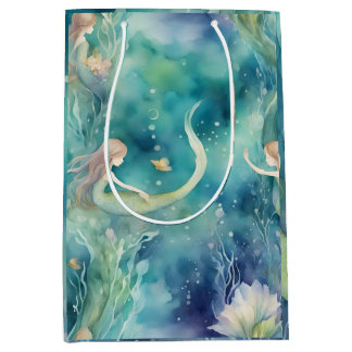 Mermaids watercolor art medium gift bag