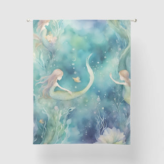 Mermaids watercolor art sheer curtains