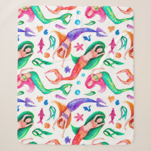 Mermaids Watercolor: Seamless Oceanic Pattern Sherpa Blanket