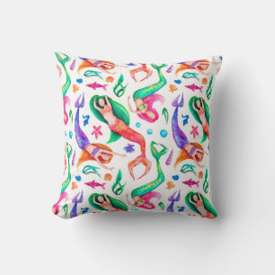 Mermaids Watercolor: Seamless Oceanic Pattern Throw Pillow