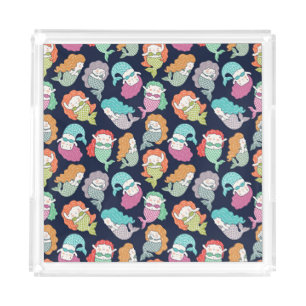Mermaids: whimsical seamless pattern. acrylic tray