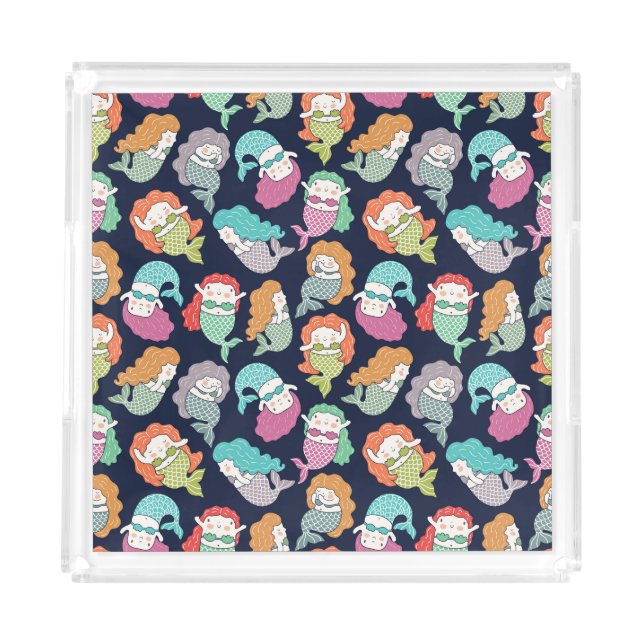 Mermaids: whimsical seamless pattern. acrylic tray (Front)