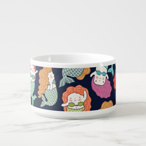 Mermaids whimsical seamless pattern bowl
