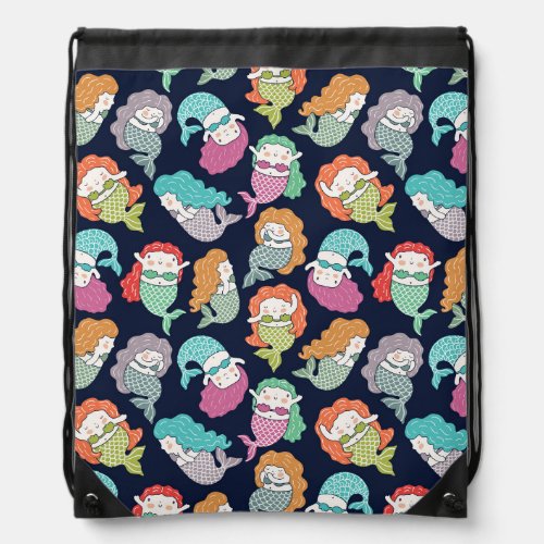 Mermaids whimsical seamless pattern drawstring bag