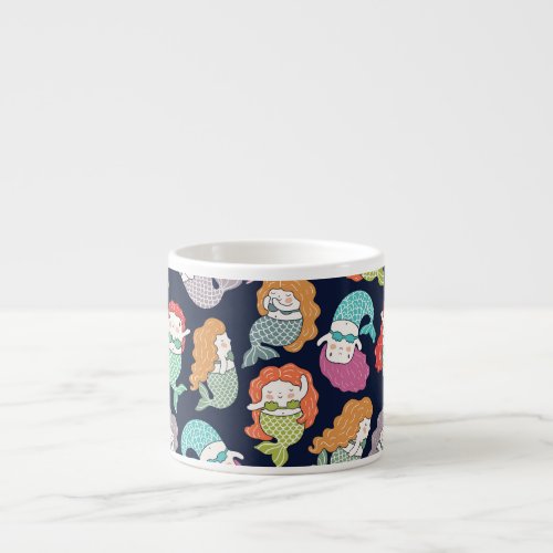 Mermaids whimsical seamless pattern espresso cup