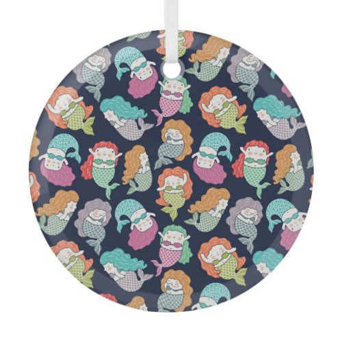 Mermaids: whimsical seamless pattern. glass ornament