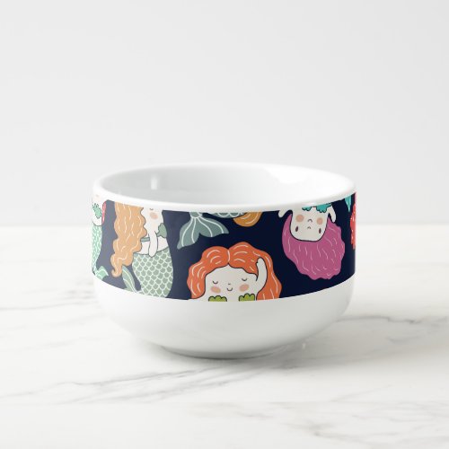 Mermaids whimsical seamless pattern soup mug