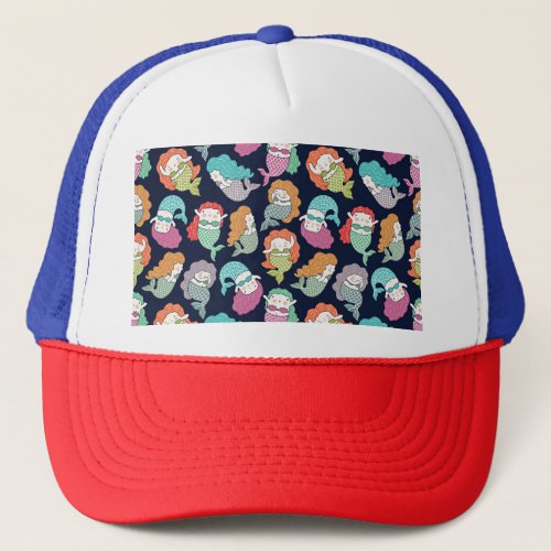Mermaids whimsical seamless pattern trucker hat