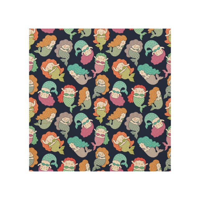 Mermaids: whimsical seamless pattern. wood wall art (Front)