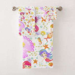 Mermaids White Bath Towel Set