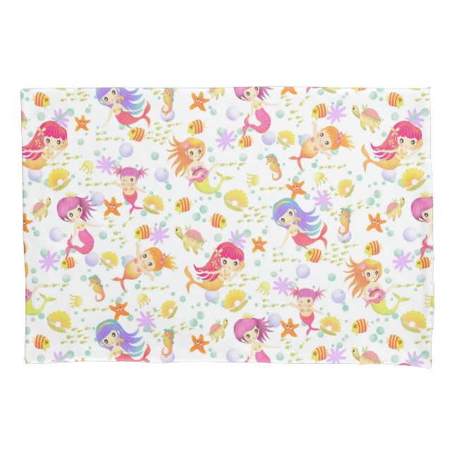 Mermaids White with Gingham Pillow Case (Front)