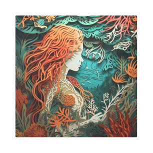 Mermaids with 3D effect paper cut Metal Print