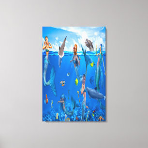 Mermaids with dolphins canvas print