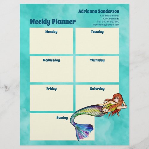 Mermaids with Long Hair Turquoise Weekly Planner Letterhead