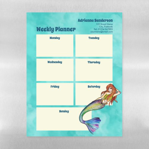 Mermaids with Long Hair Turquoise Weekly Planner Magnetic Dry Erase Sheet
