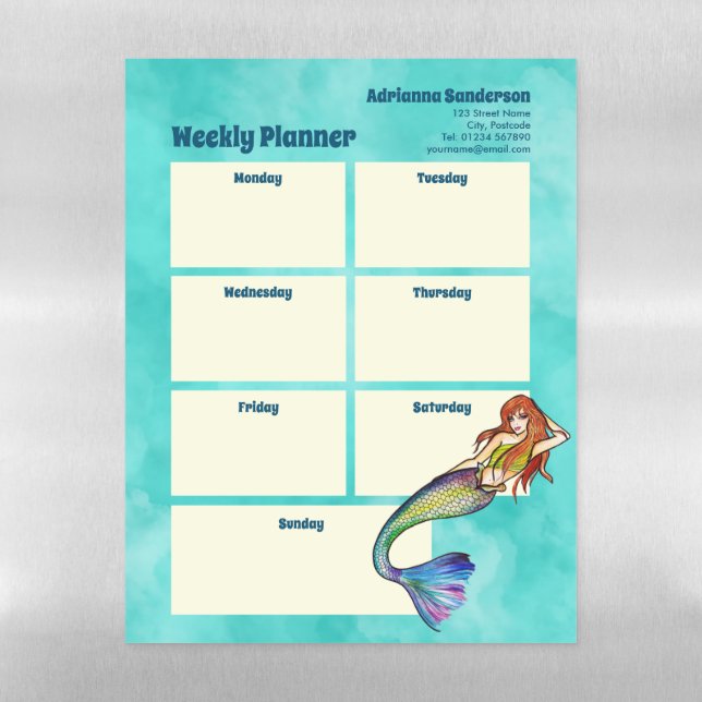 Mermaids with Long Hair Turquoise Weekly Planner Magnetic Dry Erase Sheet (Vertical)