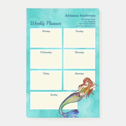 Mermaids with Long Hair Turquoise Weekly Planner Post_it Notes