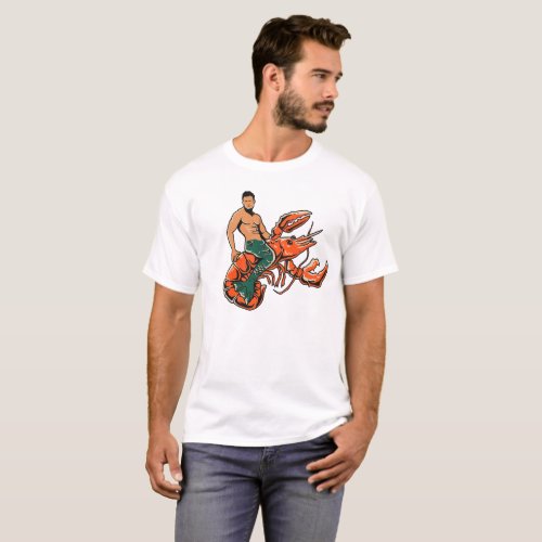 Merman Riding Lobster T_Shirt