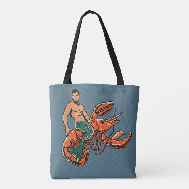 Merman Riding Lobster Tote Bag (Back)