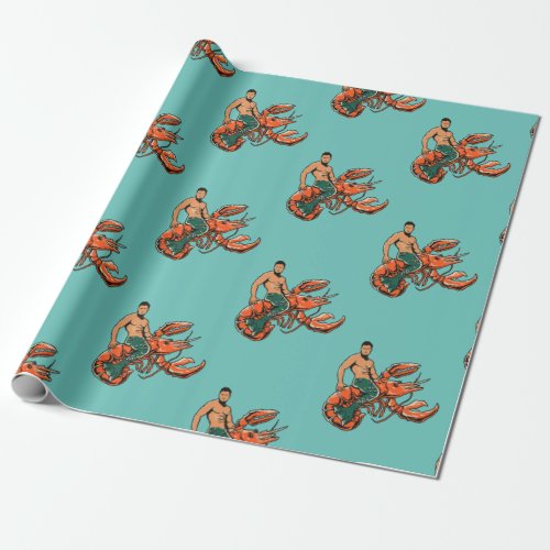 Merman Riding Lobster Wrapping Paper