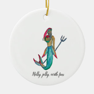 Merman Santa Ceramic Ornament